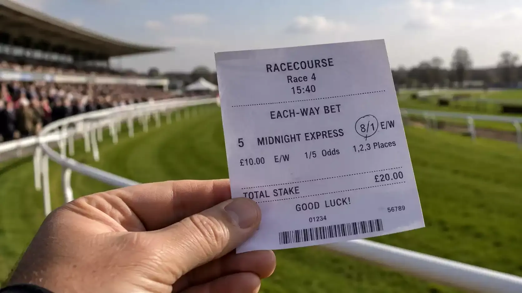 Step-by-step each-way betting calculation showing win and place returns at fractional odds